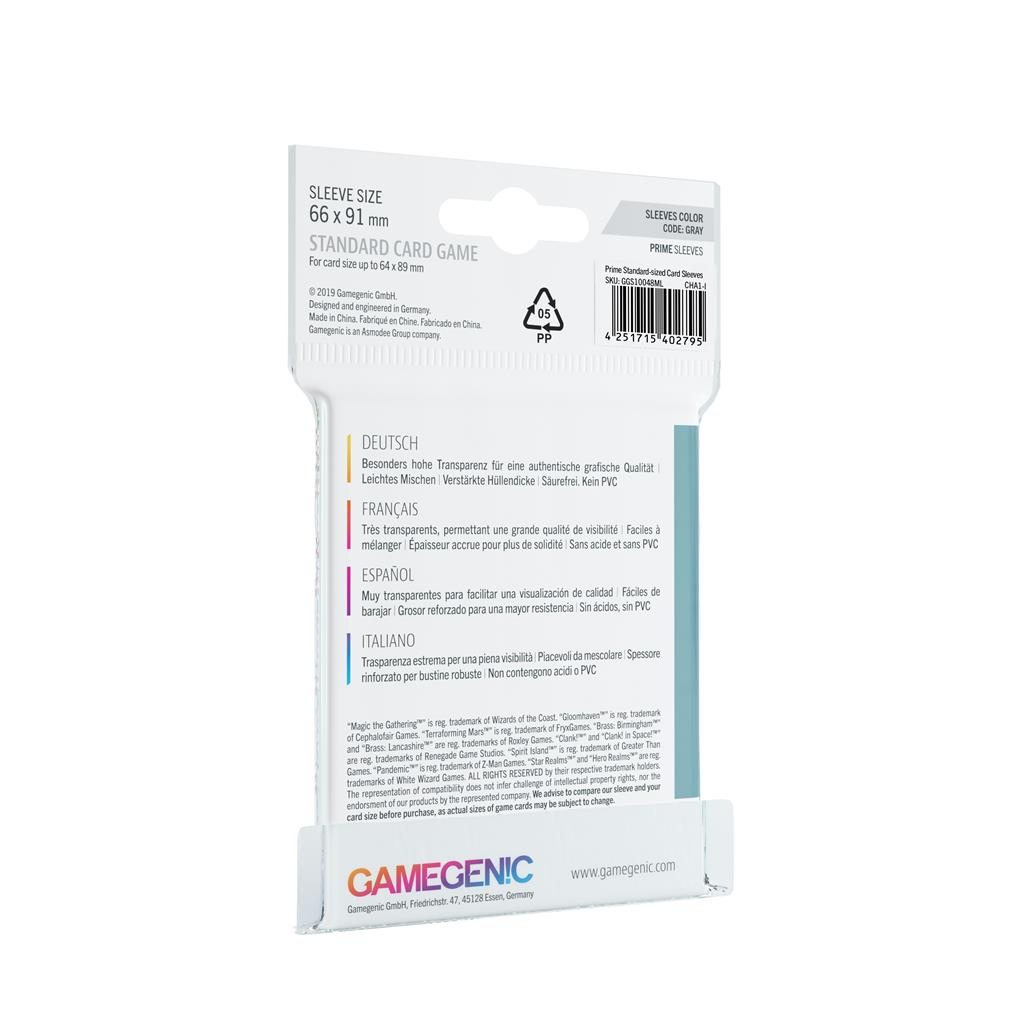 Gamegenic : 50 sleeves Gray Prime 66x91 - Protège-cartes