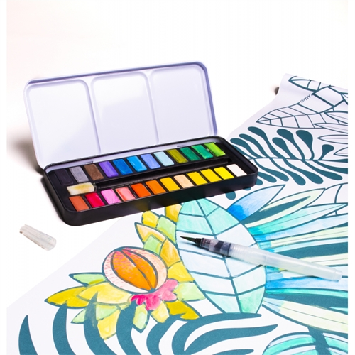 PALETTE AQUARELLE 24 COULEURS et PINCEAU OMY