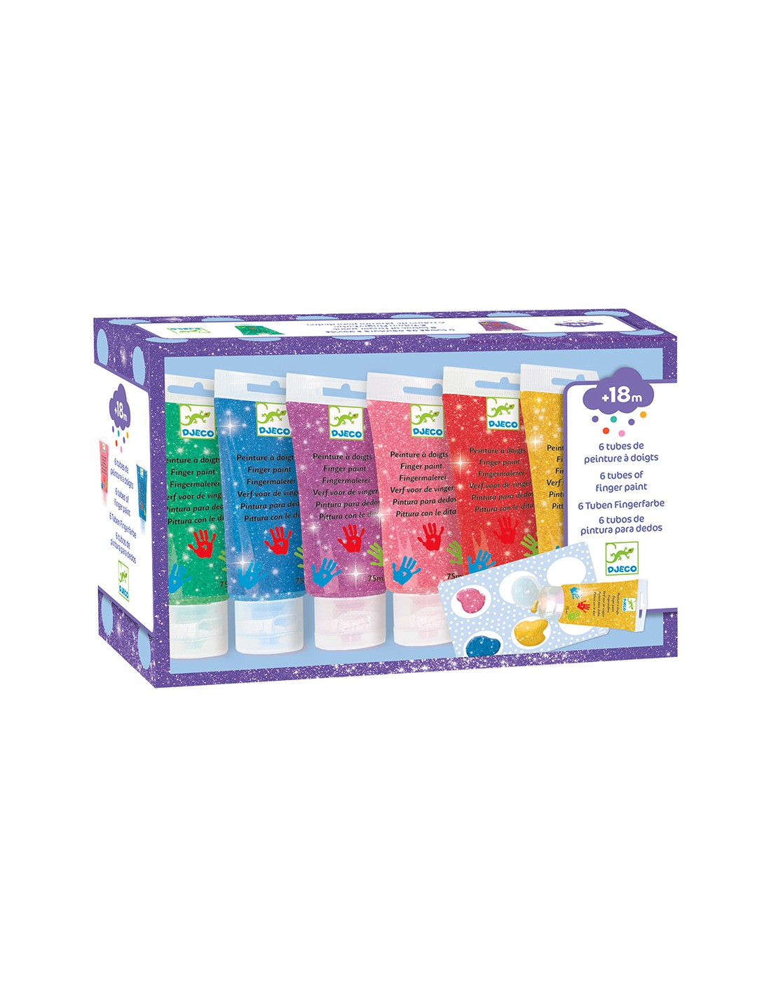 6 tubes de pientures à doigts à paillettes