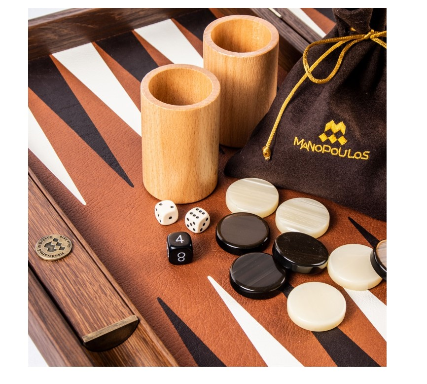BACKGAMMON CUIR SYNTHETIQUE CARAMEL 48CM