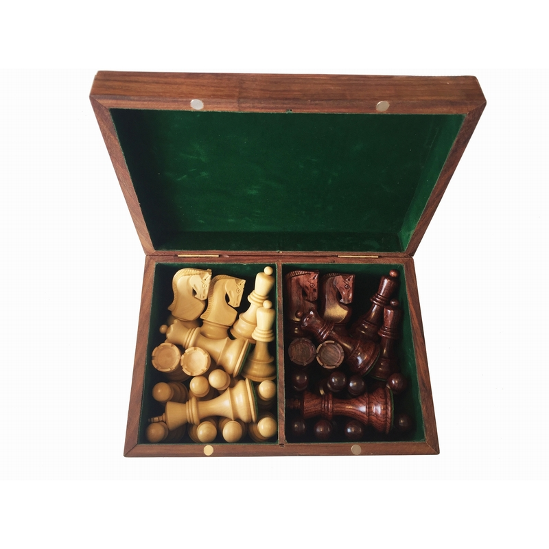 Echiquier 50CM Case 50MM - SHEESHAM PLAISSANDRE T5 + Coffret de pièces 95mm LUXE