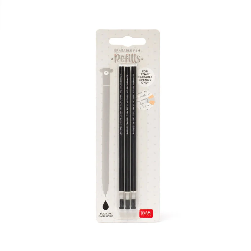 3 RECHARG. STYLO À ENCRE GEL - ERASABLE PEN REFILLS - BLACK