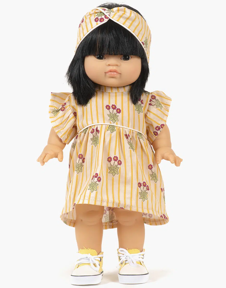 Robe Daisy et son headband croisé en coton Pâquerettes avec passepoil