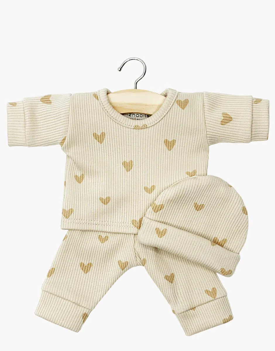 Babies - Pyjama Morgan et son bonnet en maille côtelée Petits coeurs beiges
