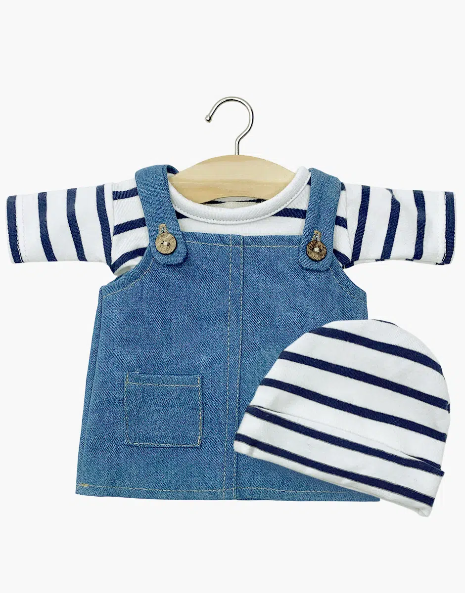 Ensemble robe salopette Nelly en jean et marinière en jersey à rayures bleu mari