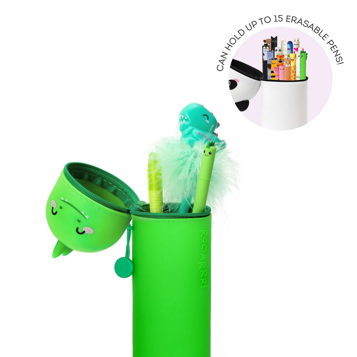 2-IN-1 SILICONE PENCIL CASE - KAWAII - DINO
