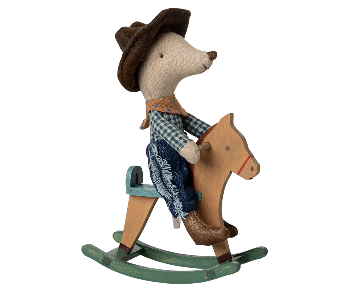Souris Cow-boy sur son cheval à bascule, Petit frère