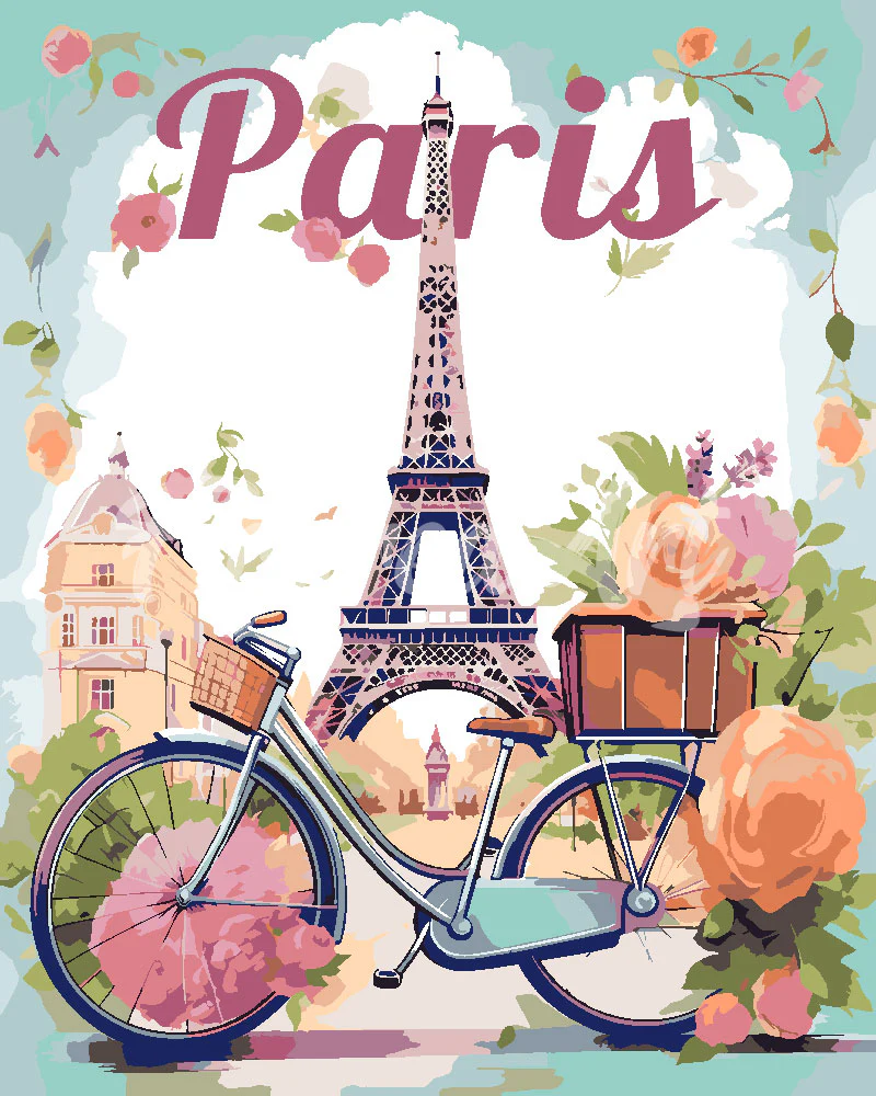 Peinture par numéros Figured'Art - Affiche de voyage Paris en fleurs