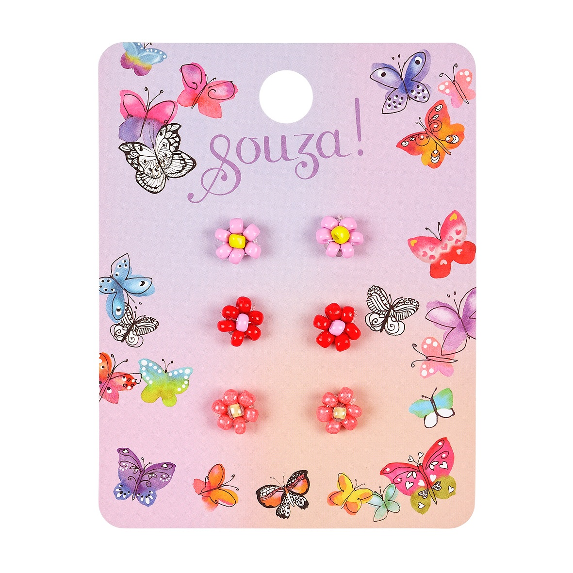 Boucle d'oreilles à clou Tyra fleurs rose - 3 paires