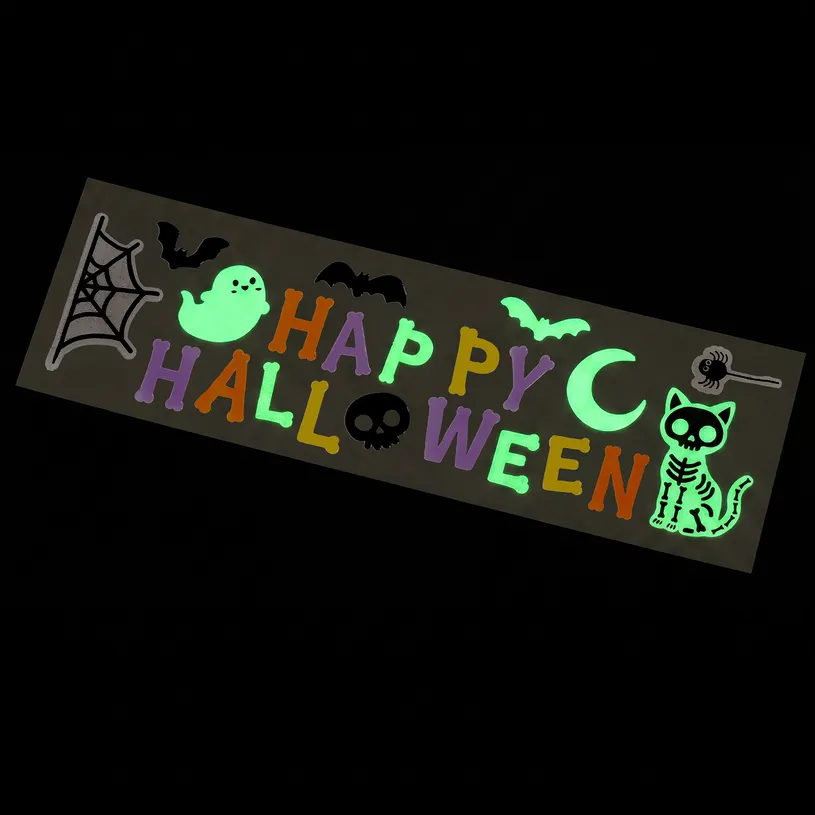WINDOW-GLOW - HAPPY HALLOWEEN - Set d'Autocollants en Gel pour Fenêtre Large - H