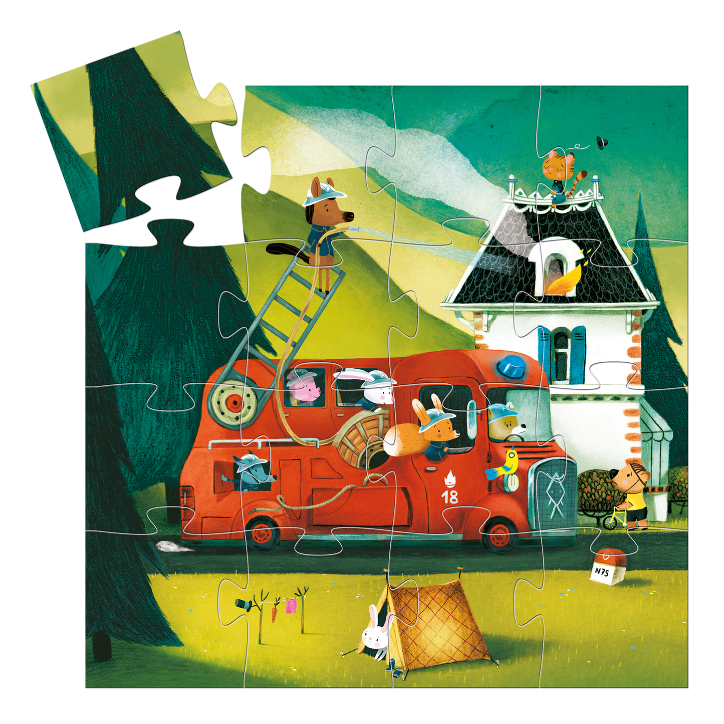 Camion de pompier- 16 pcs - Puzzle silhouette