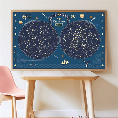 DISCOVERY POSTER CARTE DU CIEL + 640 STICKERS ÉTOILES PHOSPHORESCENTES