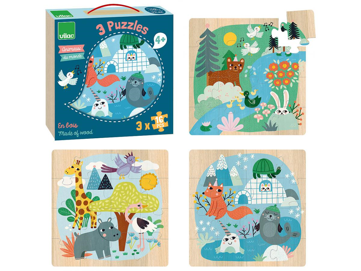 Coffret puzzles - 3x16 pcs - Animaux du monde