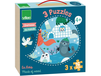 Coffret puzzles - 3x16 pcs - Animaux du monde