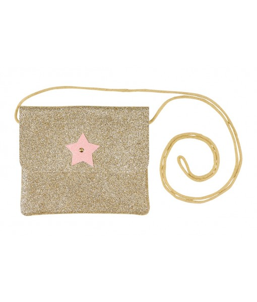 Sac bandouillère Bapke glitter or, étoile rose
