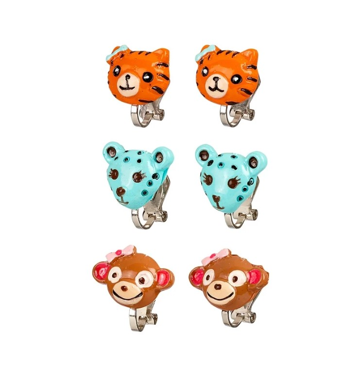 Boucles d'oreilles clips jungle (3 paires, carte, 1 carte)