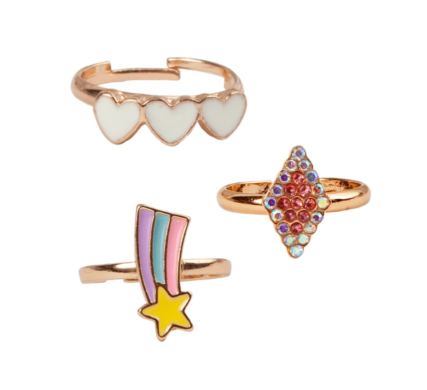 Boutique Heart Star Rings, 3 Pcs