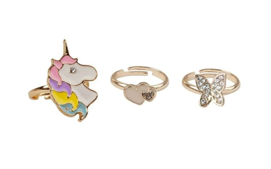 Boutique Butterfly & Unicorn Ring, 3 Pcs