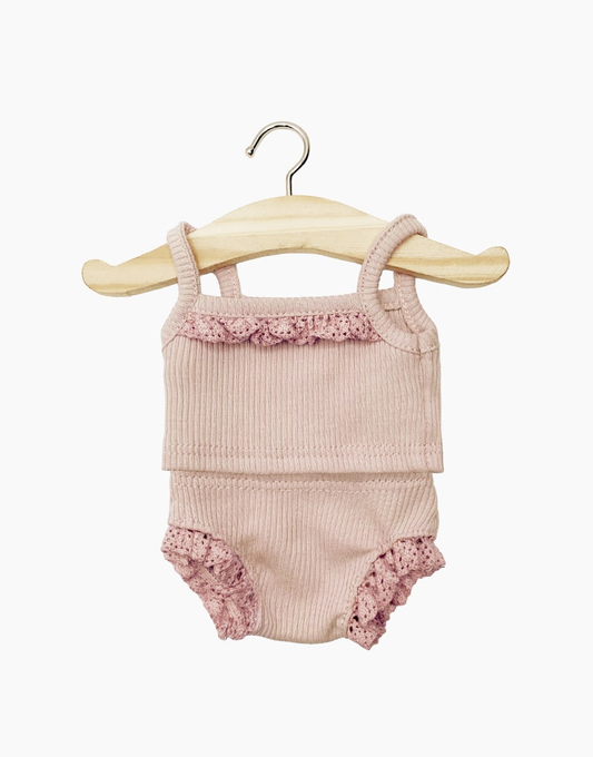 Dessous fille en maille côtelée pétale et sa dentelle - poupée 34 cm