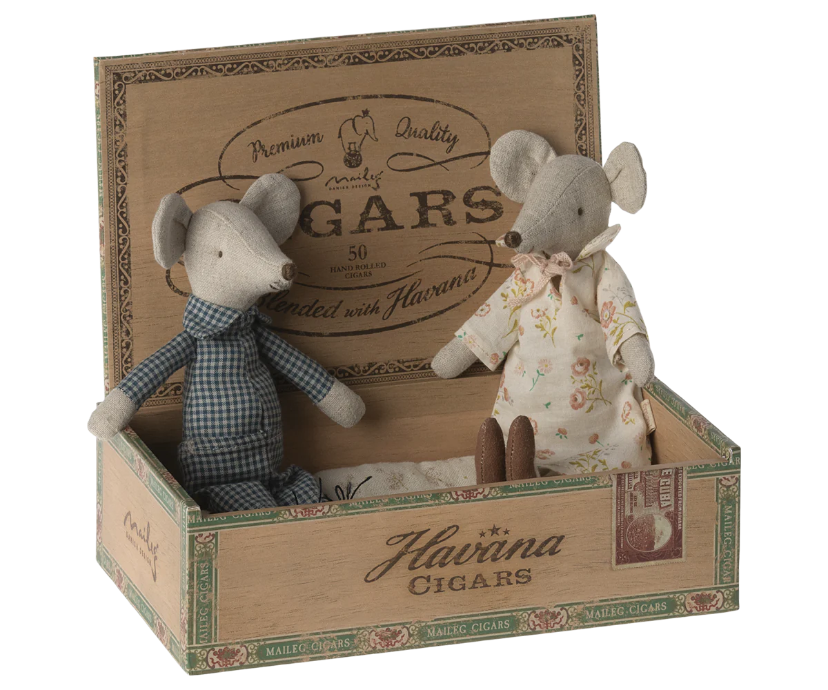 Grand-mère & Grand-père souris et leur boîte à cigares
