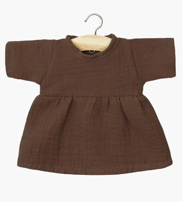 Robe Faustine à manches longues en gaze de coton choco