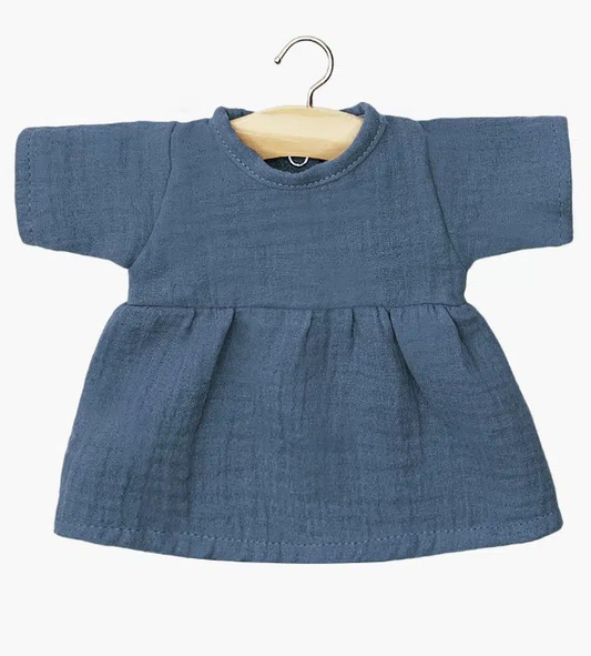 Robe Faustine à manches longues en gaze de coton bleu outre-mer