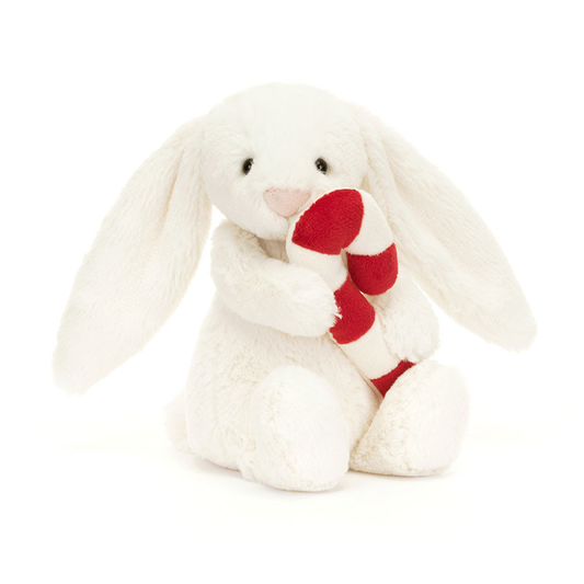 Bashful Bunny with Candy Cane - 18cm x 9cm x 8cm