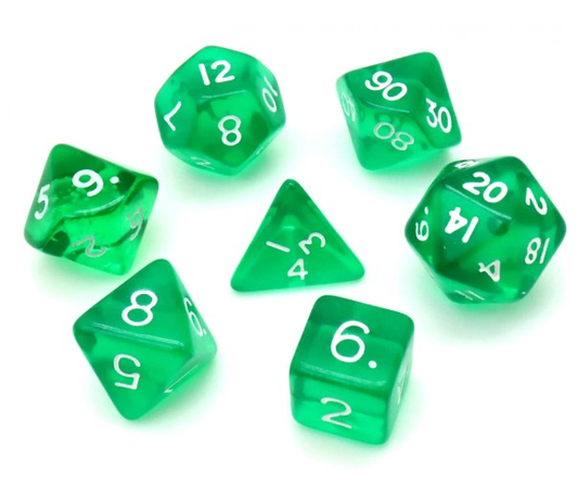 CHESSEX - Set de 7 dés - TRANSPARENT - Vert/Blanc