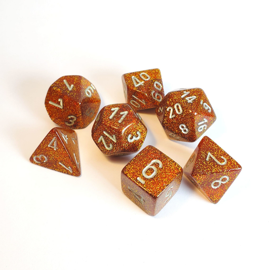 CHESSEX - Set de 7 dés - GLITTER - Or/Argent