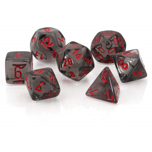 CHESSEX - Set de 7 dés - TRANSPARENT - Fumé/Rouge