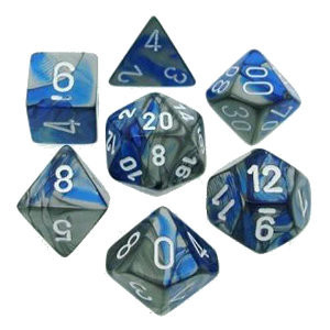 CHESSEX - Set de 7 dés - GEMINI - Bleu-Acier/Blanc