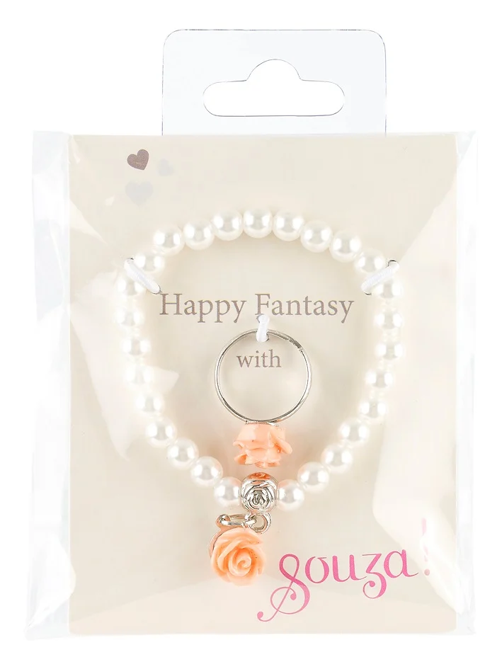 Giftpack bracelet de perles, pendentif rose saumon + bague (1 set/cartonette, 1