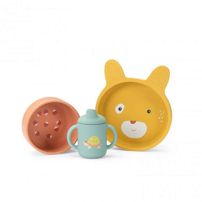 Set vaisselle silicone - Trois petits lapins