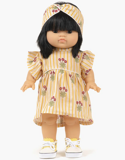 Robe Daisy et son headband croisé en coton Pâquerettes avec passepoil