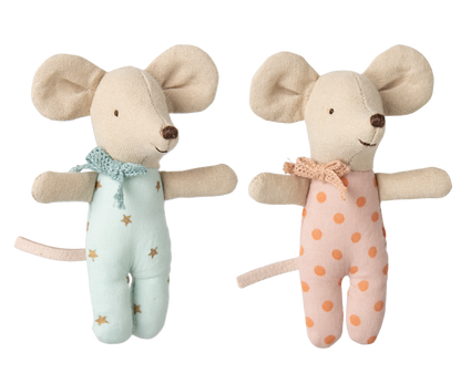 Jumeaux bébés souris dans leur boîte assortie