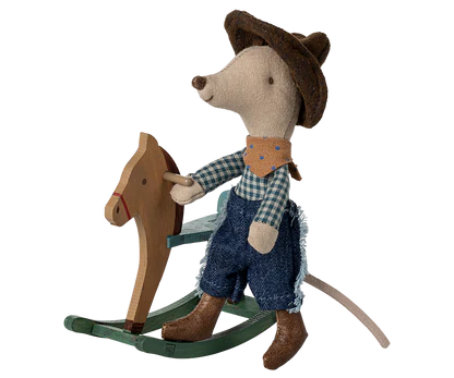 Souris Cow-boy sur son cheval à bascule, Petit frère