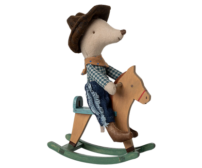 Souris Cow-boy sur son cheval à bascule, Petit frère