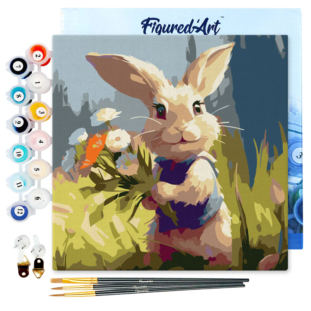 Mini Peinture par Numéros Figured'Art - Lapin et fleurs