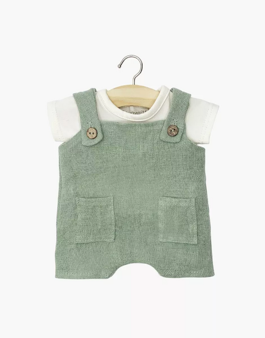 Babies - Ensemble salopette Antonin en lin vert sauge et t-shirt en jersey écru