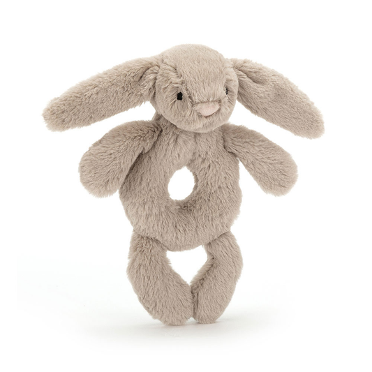Bashful Beige Bunny Ring Rattle - 18cm x 8cm x 2cm
