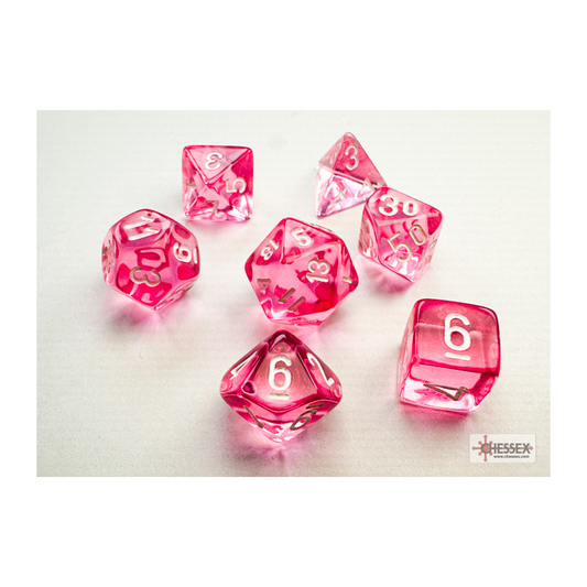 CHESSEX - Set de 7 dés mini - TRANSPARENT - Rose/Blanc