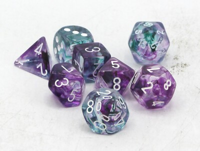 CHESSEX - Set de 7 dés - TRANSPARENT - Rose/Blanc
