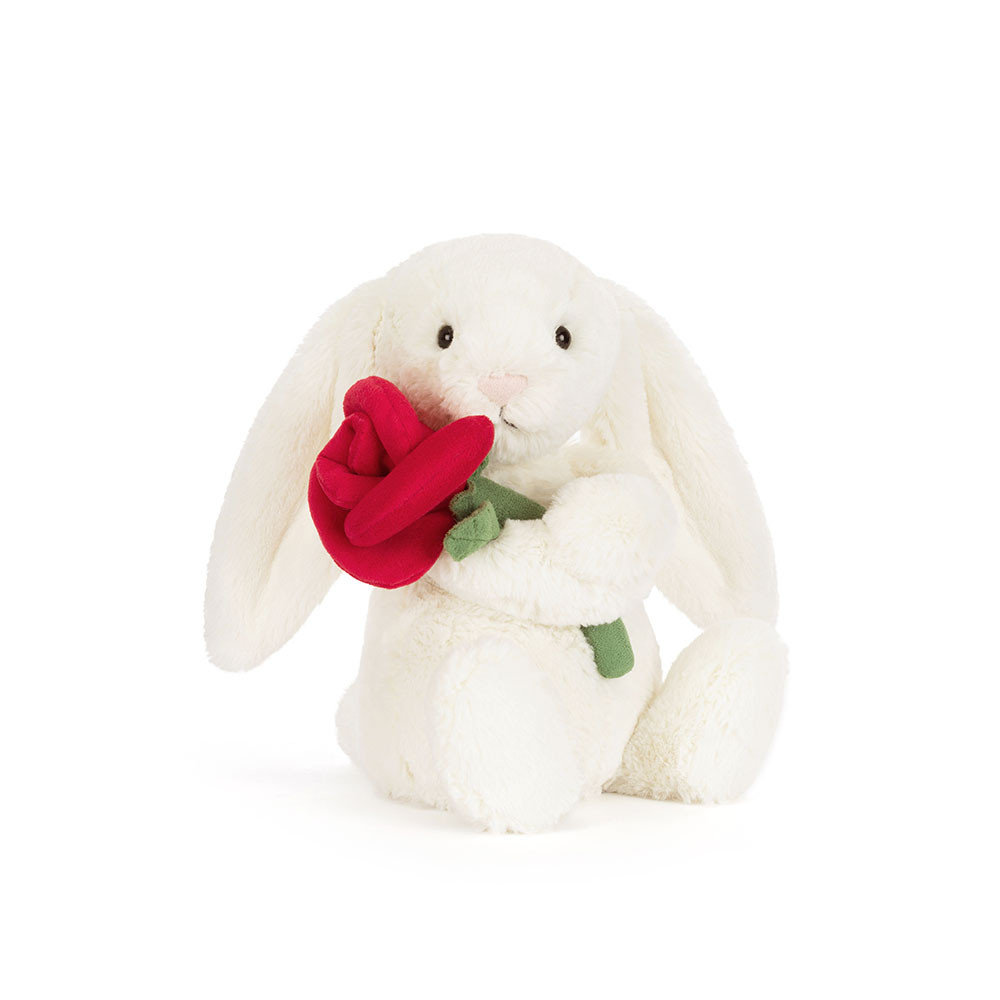Cream Bunny with Rose - 31cm x 12cm x 9cm