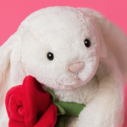 Cream Bunny with Rose - 31cm x 12cm x 9cm