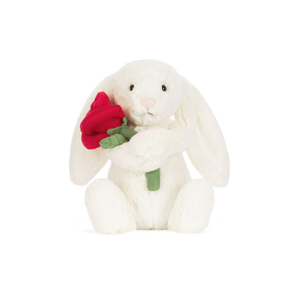 Cream Bunny with Rose - 31cm x 12cm x 9cm