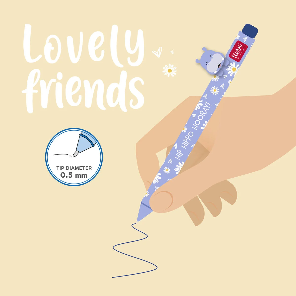 GEL PEN WITH ANIMAL DECORATION - LOVELY FRIENDS - HIPPO