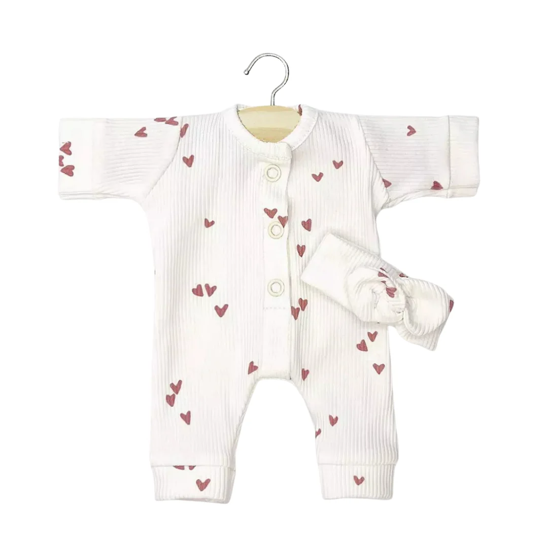 Babies - Combinaison Lili et son headband en maille côtelée Petits coeurs rose a