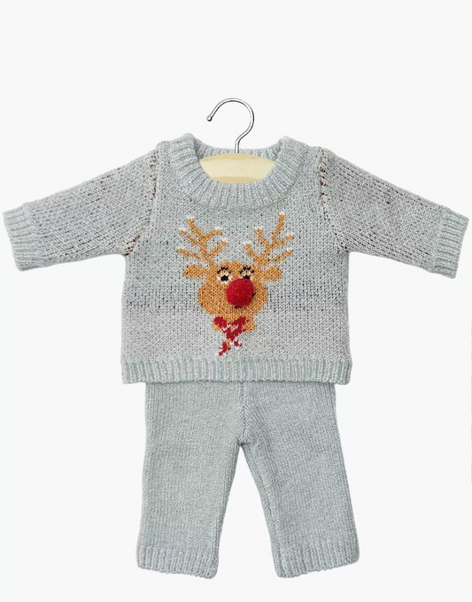 Ensemble 2 pièces mixte en tricot Petit renne silver et son pochon