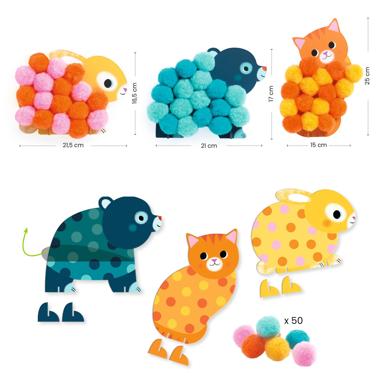 COLLAGES POMPONS - Animaux et ronds pompoms