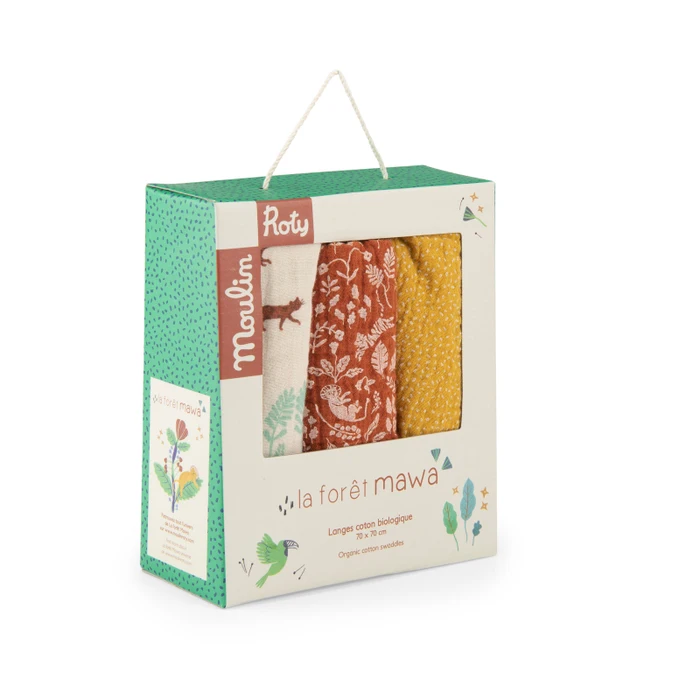 Set de 3 langes imprimés (fêlins/confettits/feuillage) - La Forêt Mawa